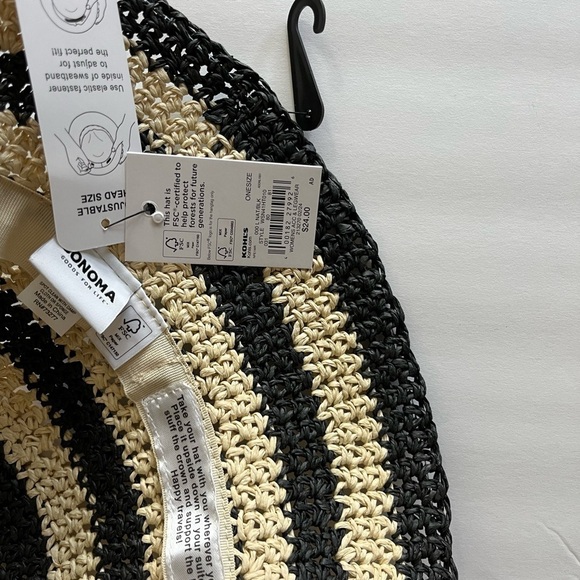 NEW SONOMA Tan with Black Stripes Adjustable Packable Sun Hat - Picture 2 of 7